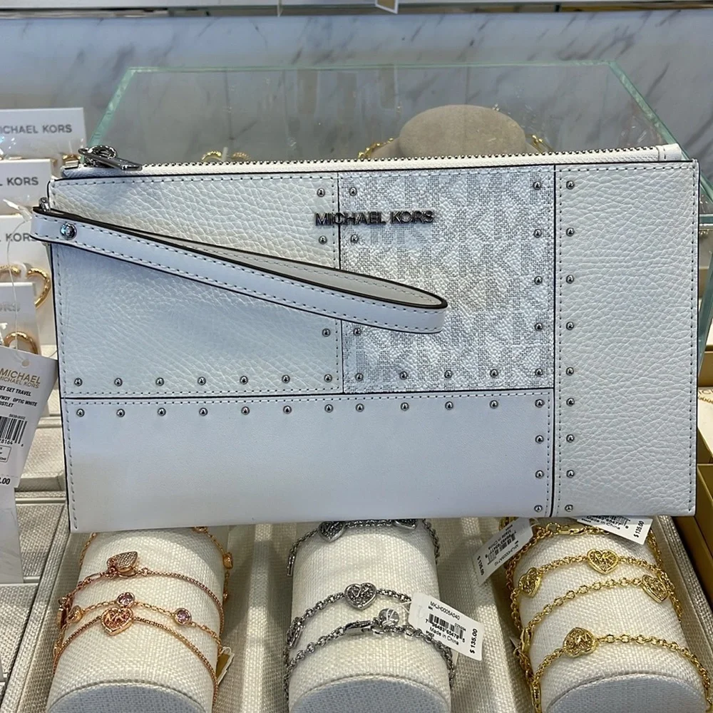 Michael Kors Jet Set Travel Large Studded Patchwork and Signature Logo Wristlet